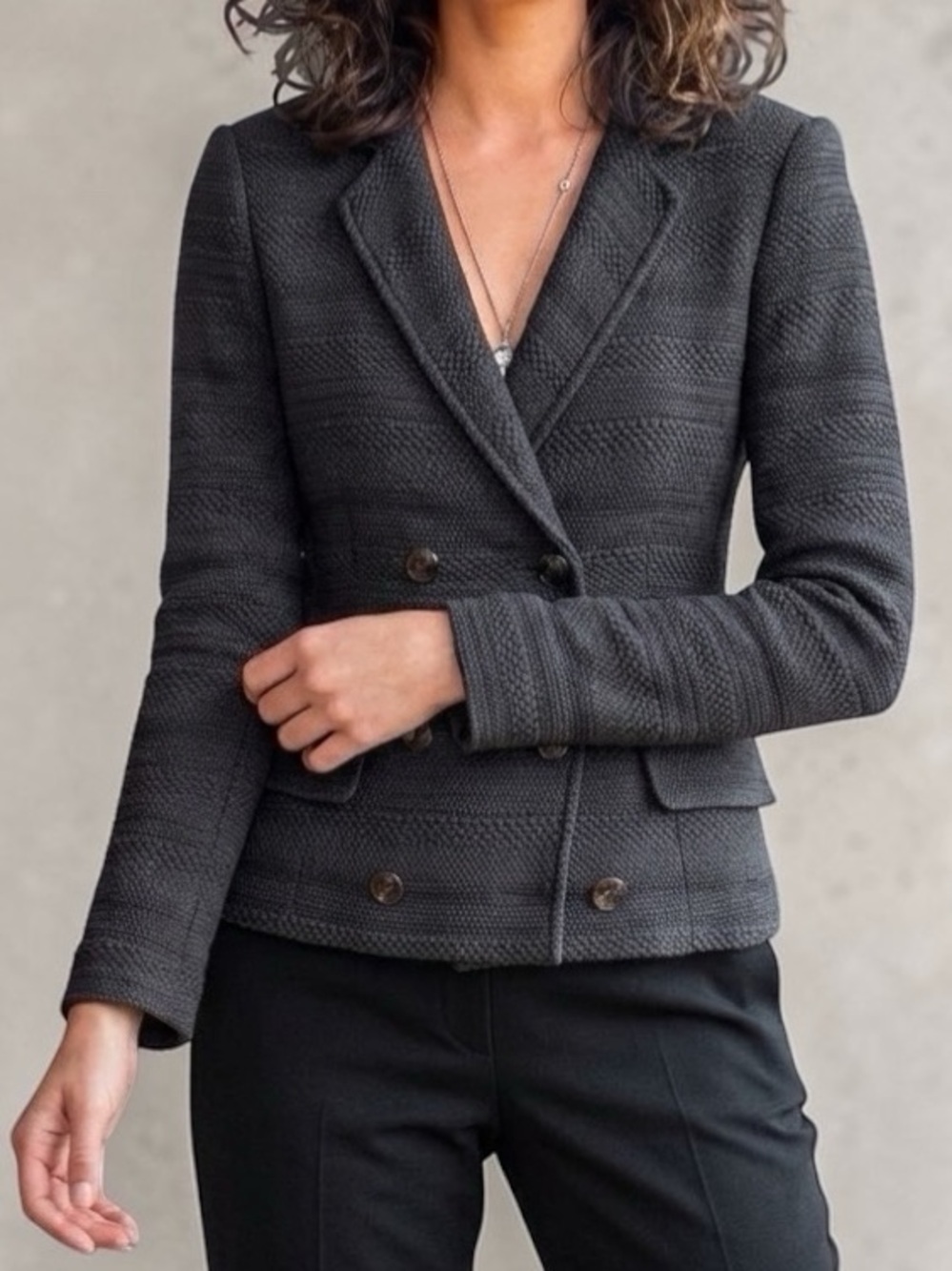 TRUSSARDI | Textured Lace Overlay Blazer Navy Double-Breasted Italian Designer